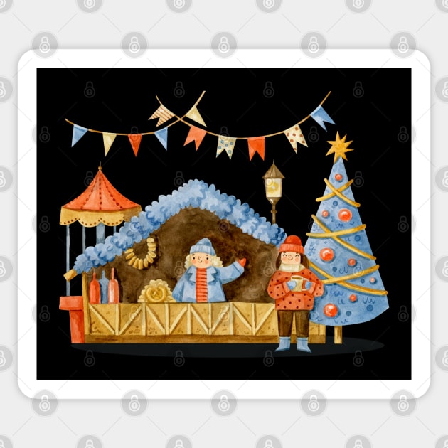 Christmas Market Watercolor Sticker by Mako Design 